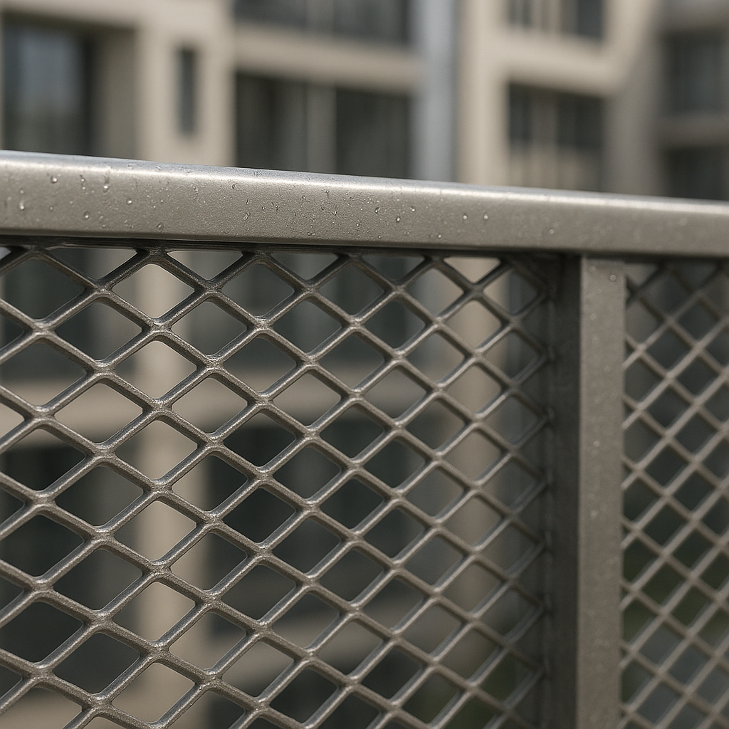 Guarda-corpo de chapa expandida e perfurada instalado